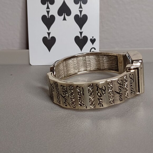 Untested 6 Inch Gold Tone Inspirational Cuff Watch - Picture 5 of 8